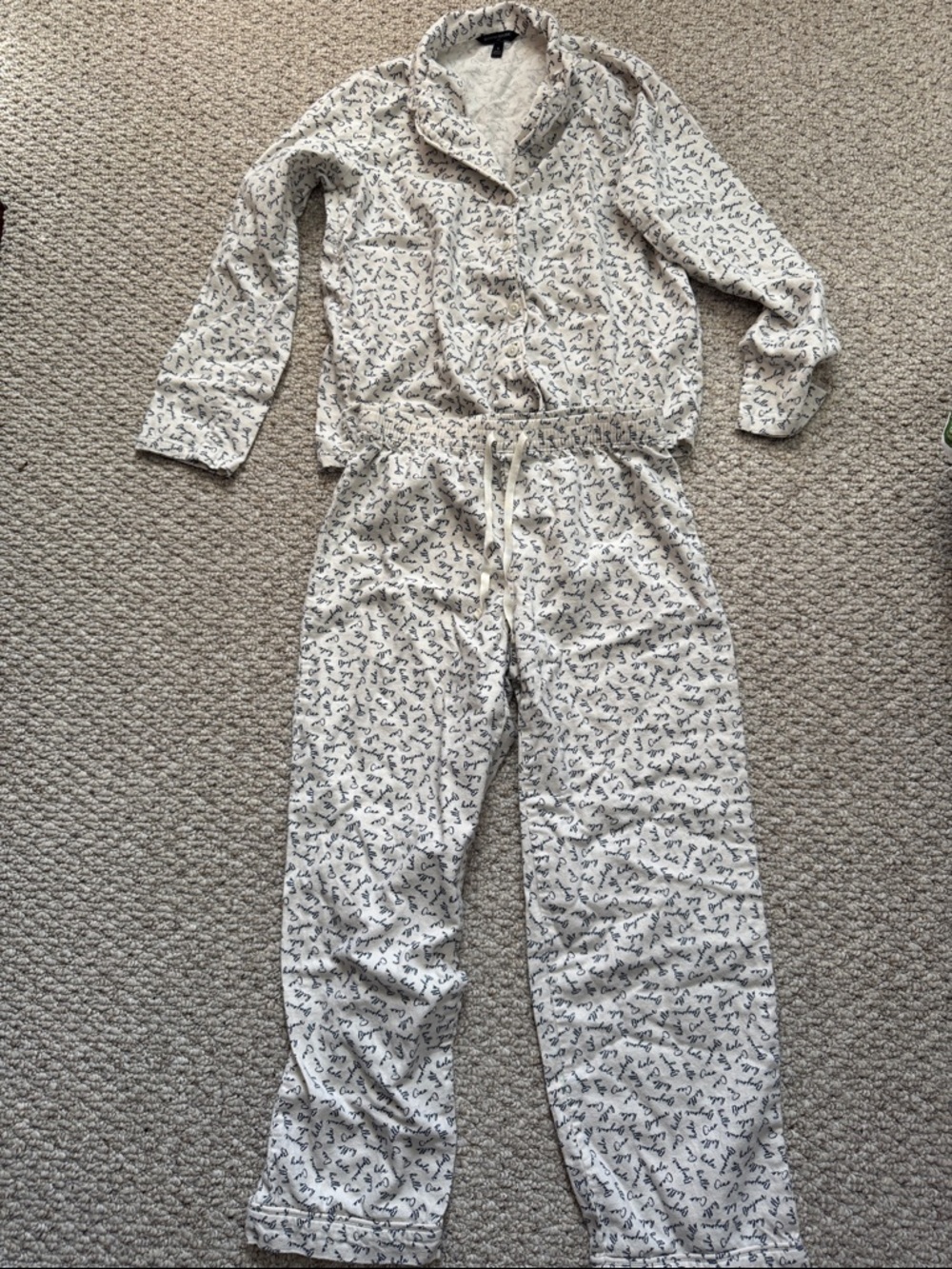 Cozy Cream Pajama Set with Navy Print - Banana Rep